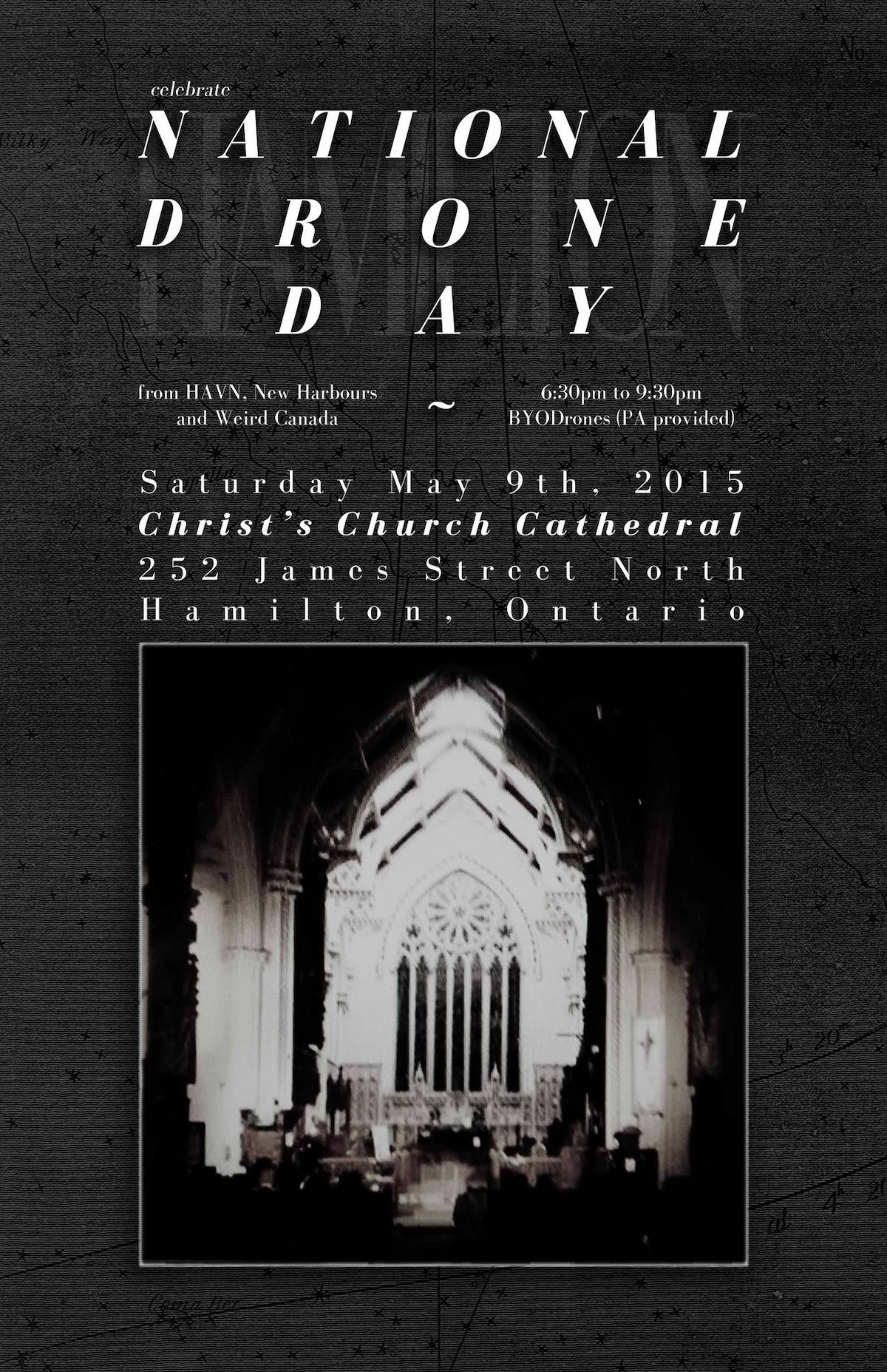 Grey background with a vintage photo of a Cathedral in the center
