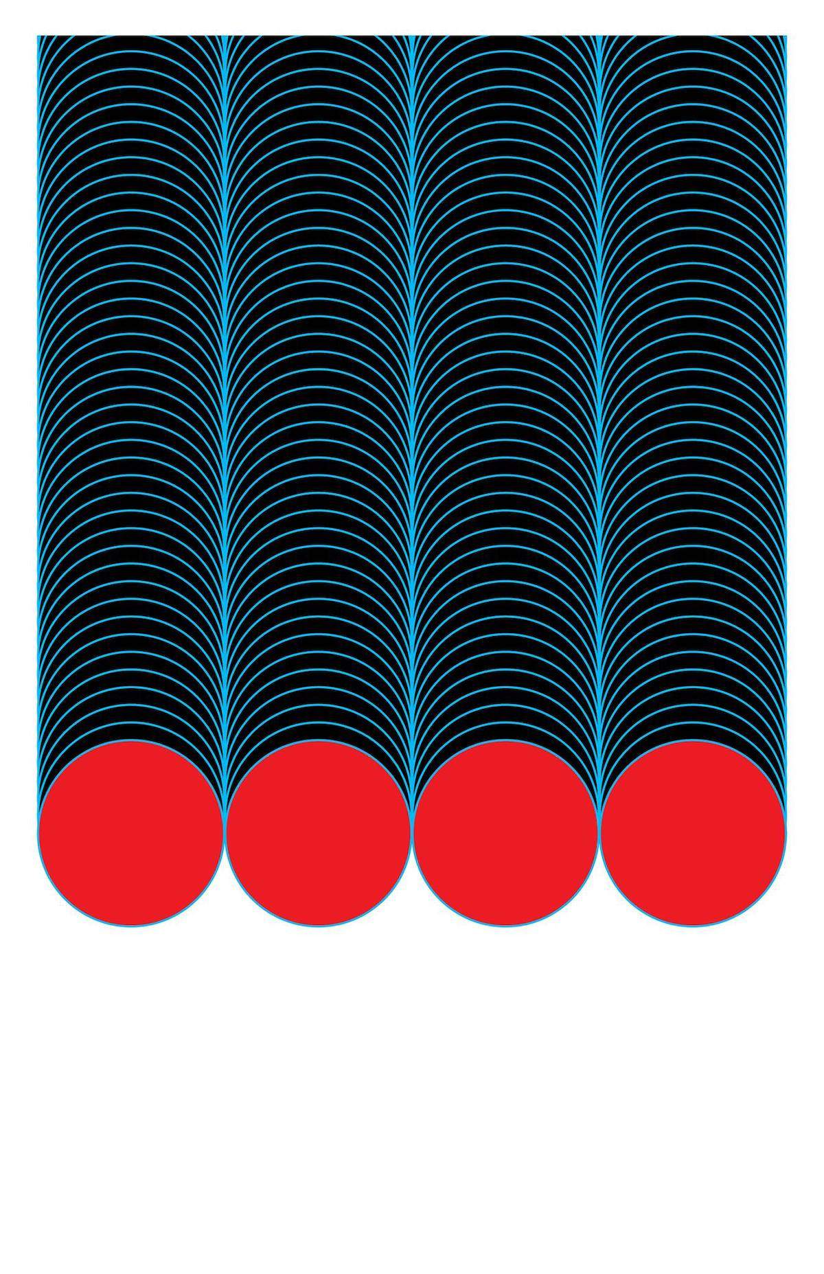 Neon blue, black and red circular optical illusion