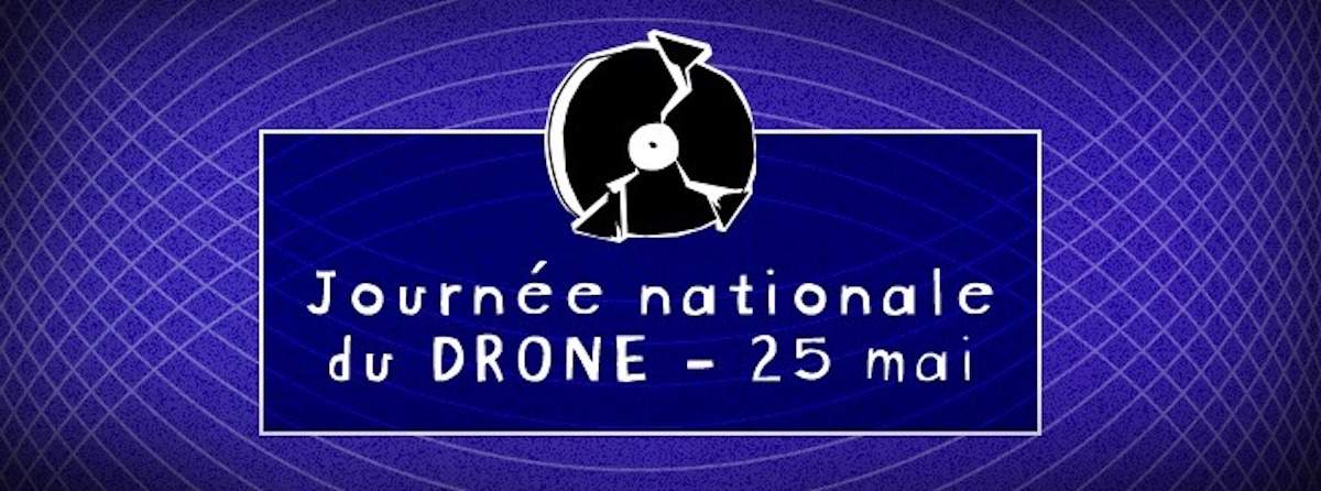 Blue background with white curved lines and the text 'Journee nationale du DRONE'