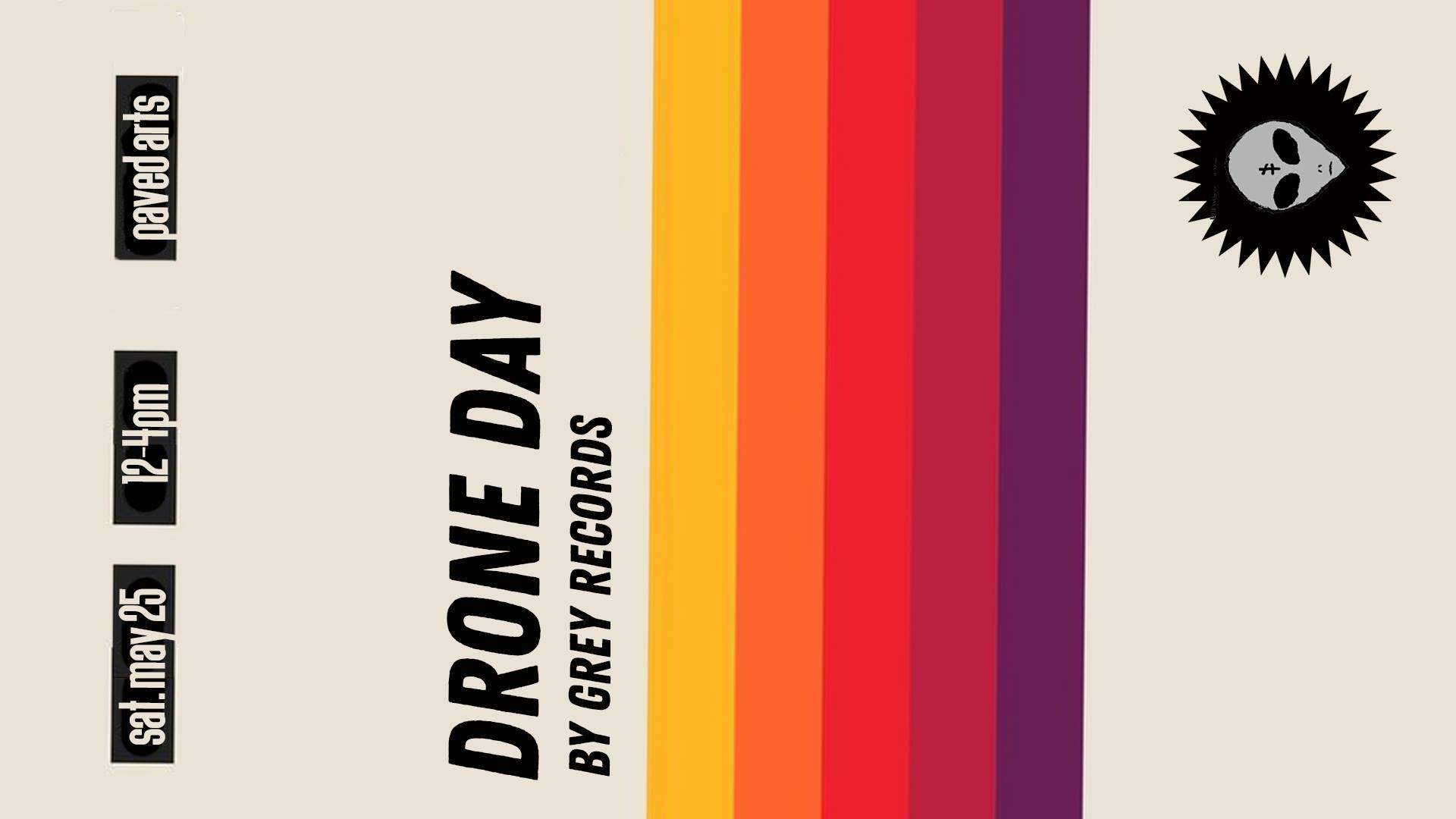 Grey Records poster with lines of color in the sequence of yellow, orange, red, maroon then purple