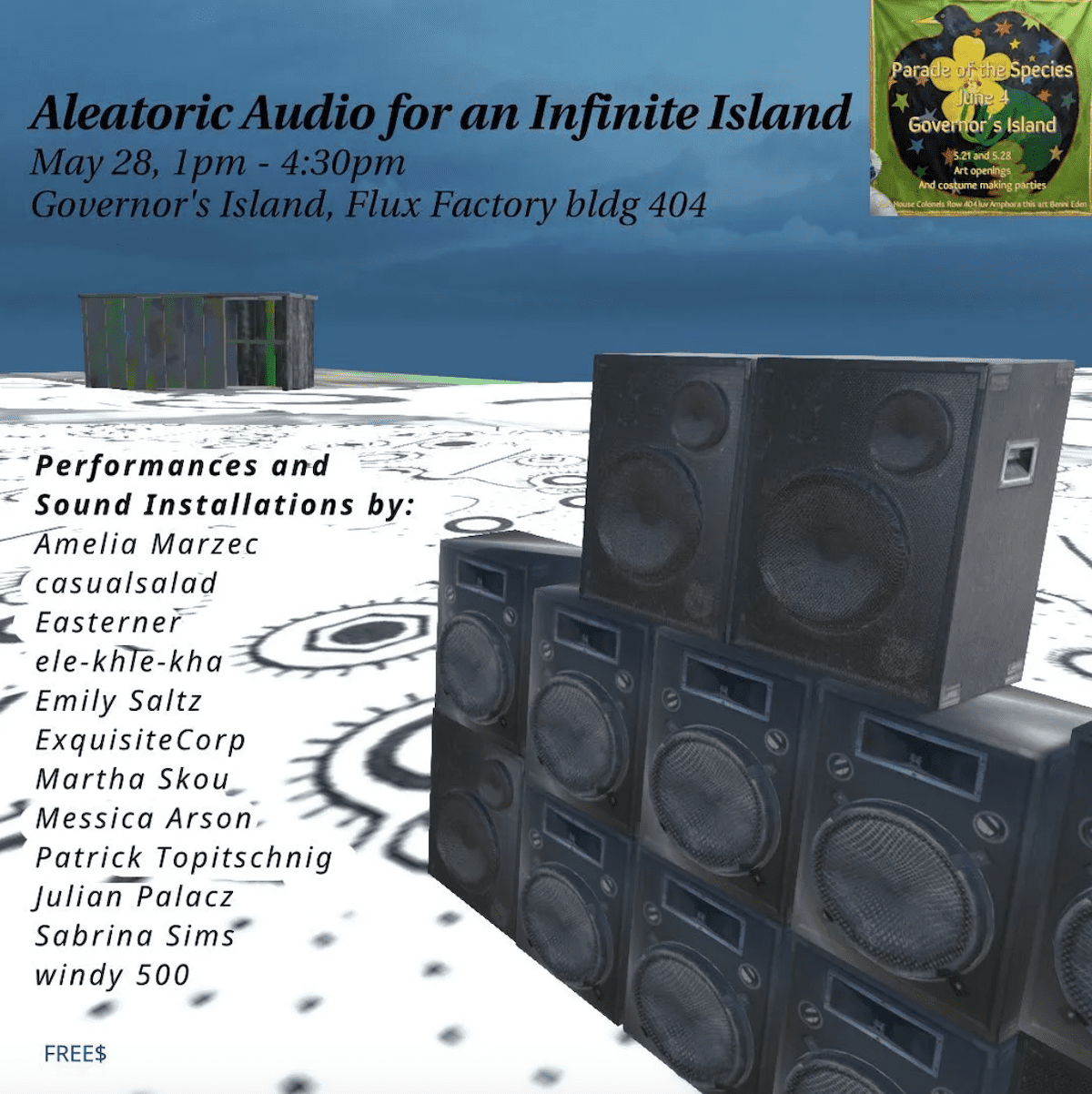 Drone Day Poster titled 'Aleatoric Audio for an Infinite Island'